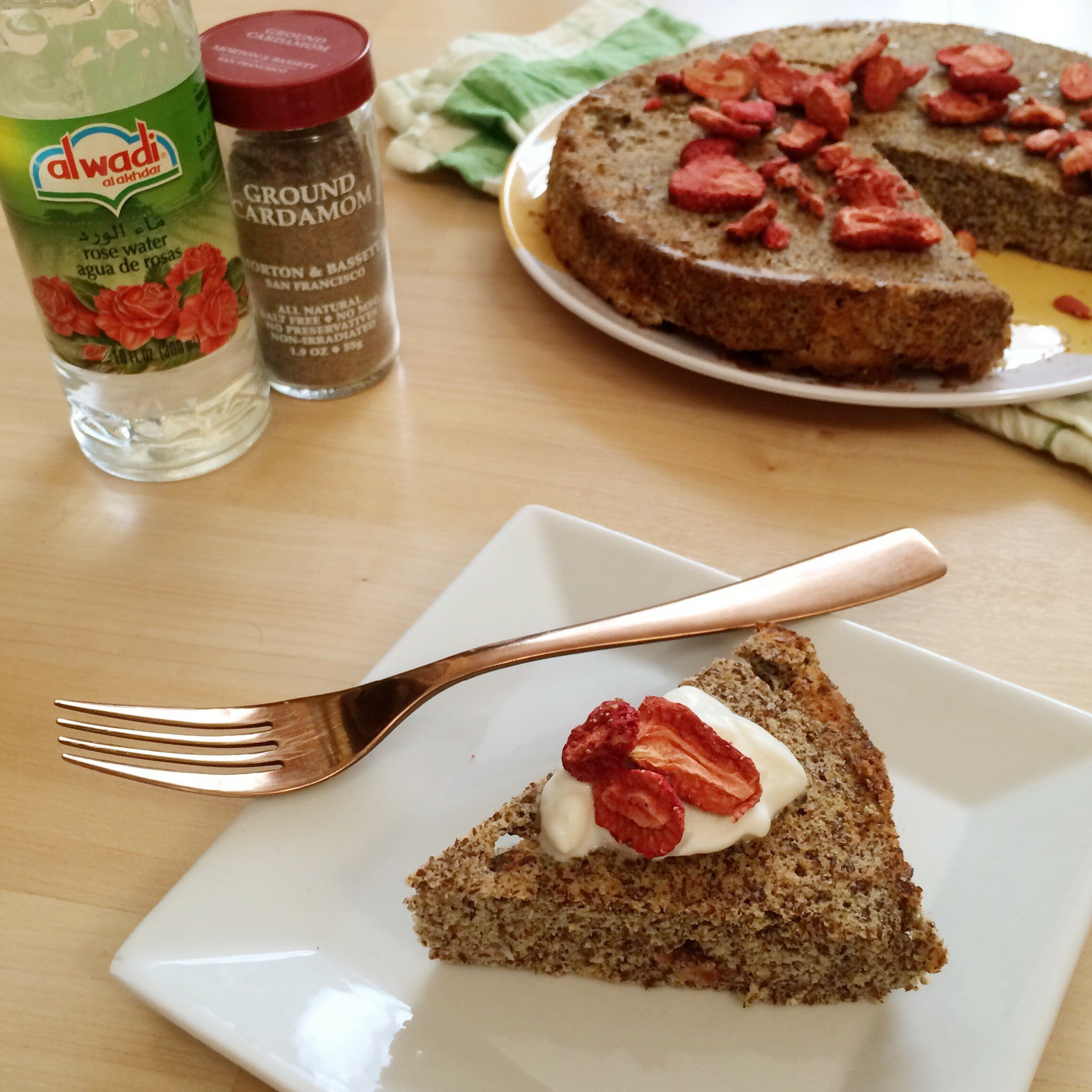 Low Carb Cardamom Strawberry Coffee Cake